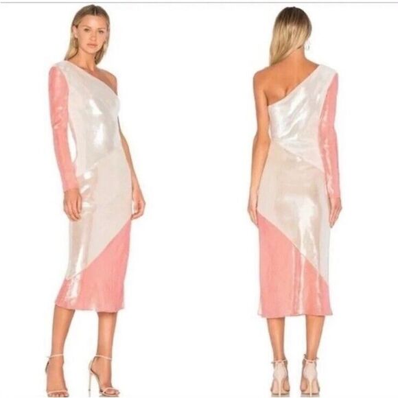 Diane Von Furstenberg BIAS STRIPE SEQUIN ONE SHOULDER SHEATH DRESS sz 4 - Picture 16 of 16